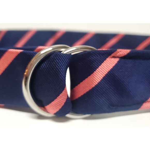 J. Crew Tie Belt 100% Silk Diagonal Print Navy & Salmon D Ring 68435 WOM SM/MED - Picture 3 of 8